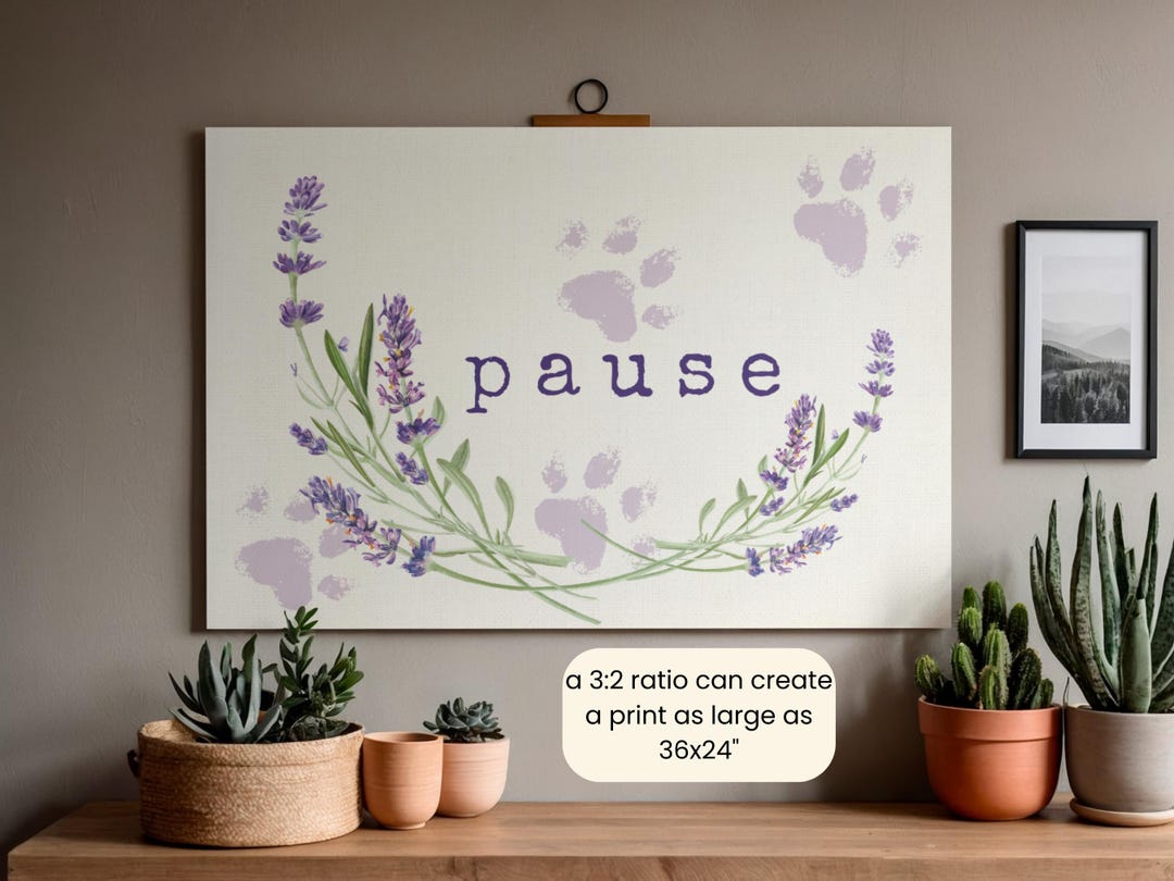 Pause In Wall Pause in Lavender Wall Art With Dog Paw Prints, Mindful Yoga Philosophy ...