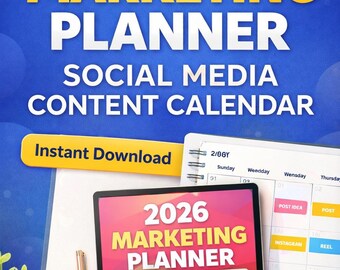 Planer marketingowy na rok 2026 | Kalendarz treści do mediów społecznościowych (wersja cyfrowa do pobrania)