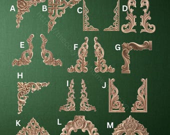 Carved Wood Corner Applique | Unpainted Floral Furniture Onlay, Wall Trim Embellishment, Furniture, Bed, Door, Cabinet Decor
