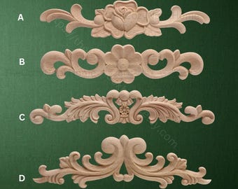 Carved Rubber Wood Appliques, Furniture Onlays, Wall Embellishments, Classic Style Decorations, Wooden Figurines