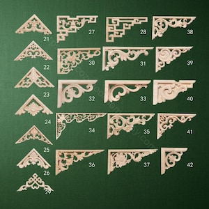 Uit hout gesneden hoekappliqué | Ongeverfd rubberhout opleglaag | Decoratieve hoekafwerking voor meubels, ramen en kasten