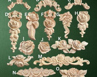Wood carving onlays rose appliques Decals ,Decorative Rose Floral Applique, DIY Furniture Decal for Cabinets, Craft Supplies