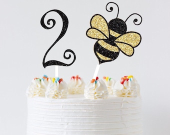 Bee Birthday Cake Topper – Bumblebee & Age Number Set
