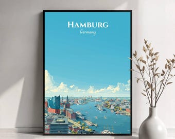 Reisposter Hamburg | Muurkunst Hamburg Duitsland | Havenstad-print | Hamburgse illustratie | Reisposterkunst