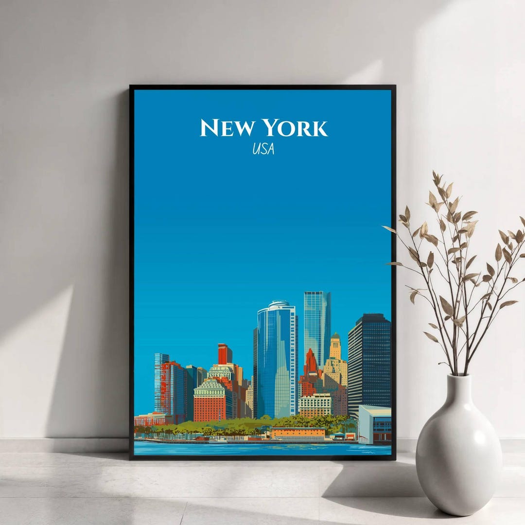 New York Travel Poster | New York USA Wall Art | NYC Skyline & City ...
