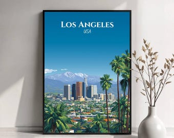 Los Angeles Travel Poster | Los Angeles USA Wandkunst | LA Skyline & Stadt Poster | Los Angeles Illustration | Reise Poster Art