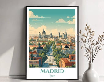 Póster de viaje de Madrid / Arte mural de Madrid, España / Impresión de la capital española / Ilustración de Madrid / Póster de viaje