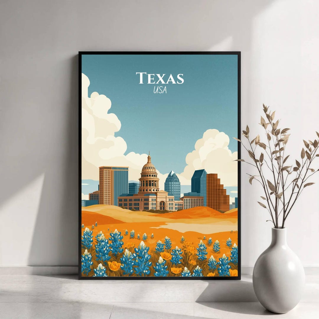 Texas Travel Poster | Texas USA Wall Art | Lone Star State Landscape ...