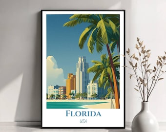 Florida Travel Poster | Florida USA Wall Art | Sunshine State Print | Florida Illustration | Travel Poster Art