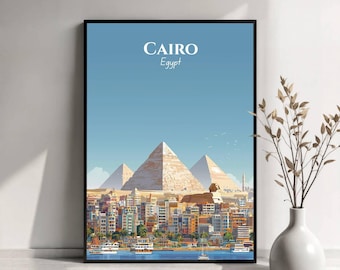 Cairo Travel Poster | Cairo Egypt Wall Art | Pyramids of Giza Print | Cairo Illustration | Travel Poster Art