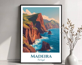 Madeira reseaffisch | Madeira Portugal väggkonst | Tryck av Atlantön | Madeira illustration | Reseaffischkonst