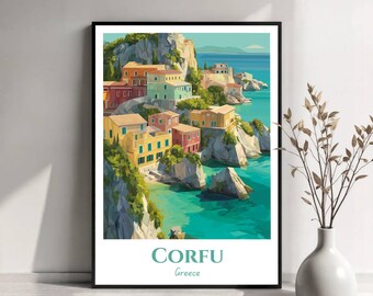 Corfu Travel Poster | Corfu Greece Wall Art | Greek Island Print | Corfu Illustration | Travel Poster Art | Travel Gift
