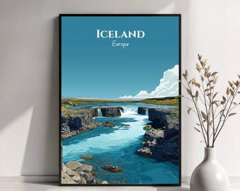 Iceland Travel Poster | Iceland Wall Art | Nordic Landscape Print | Iceland Illustration | Travel Poster Art