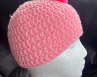 Child’s 3-6 years Pink Crochet Bow Beanie • Girls Pink Winter Hat • Handmade Crochet Baby/Child Hat with Bow • Soft Acrylic Beanie