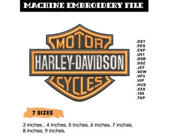 Motorcycle Shield Crest Embroidery Design, Vintage Biker Patch Style, Retro Badge Machine Embroidery File, 7 Sizes, Digital Download dst pes