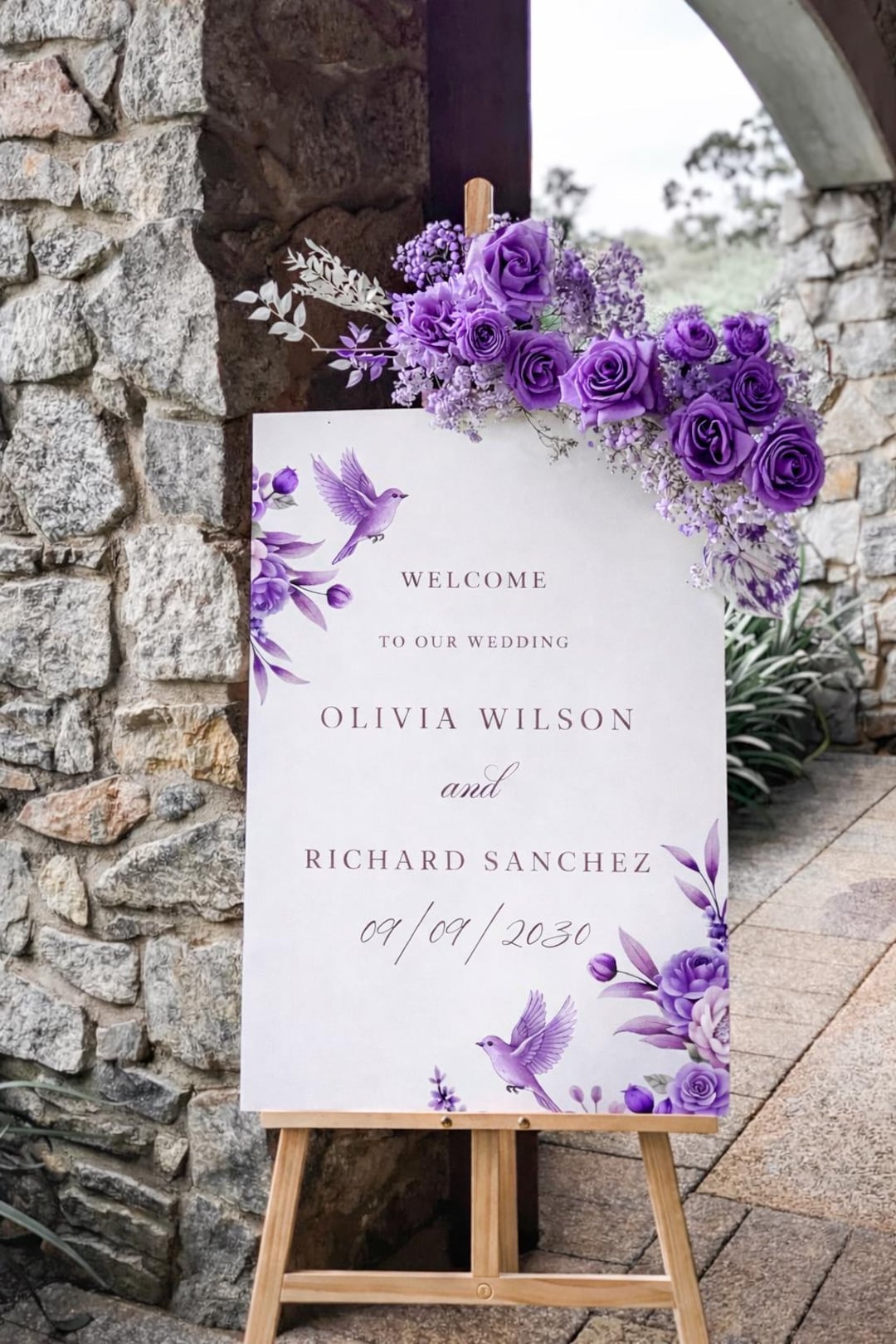 Editable Purple Floral Wedding Welcome Sign Template | Digital Romantic ...