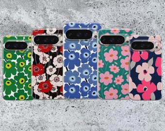Floral Phone Case, Scandinavian Flower Design TPU Gel Cover, iPhone Samsung Pixel Protection