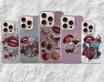 Cherry Lips Phone Case Retro Glam Cover Disco Martini Design Gift
