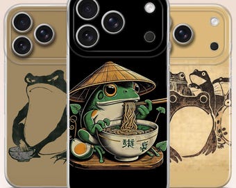 Frog Illustration Phone Case, Japanese Vintage Design TPU Gel Cover