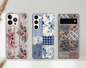 Funda para teléfono con diseño floral y de encaje: Flores con detalle de encaje lateral.