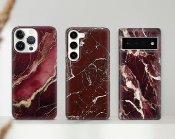 Dark Red Marble Phone Case, Burgundy Stone Design, Luxury Elegant Cover