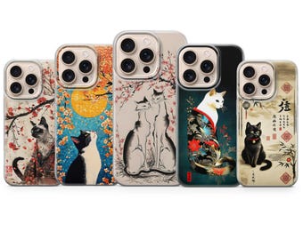 Japanese Outfit Cat Phone Case, Asian Style Illustration Cover