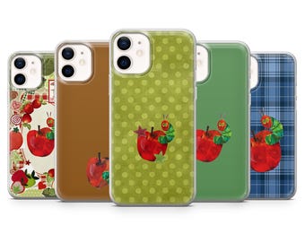 Custodia per telefono Caterpillar giocoso, cover in gel TPU con design a forma di mela rossa e insetto kawaii