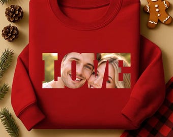 Personalized Photo Valentine Sweatshirt with Photo Collage, Gift For Vday Tee, Love With Photo Sweat, Customizable Gift