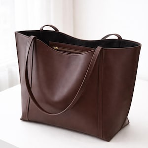 Handmade Brown Leather Tote Bag Minimalist Work & Travel Shoulder Bag