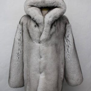 Luxury Grey Faux Fur Hooded Coat Plush Winter Outerwear