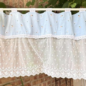 Leinen Baumwolle Mix Gardine bestickt mit Blumen Landhaus Shabby