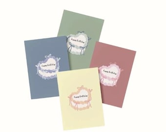 Afdrukbare verjaardagskaartenset: pastelkleurige taartkaarten, bewerkbare canvassjablonen, instant digitale download