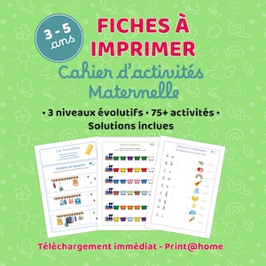 Cahier d'activités maternelle 3–5 ans | PDF éducatif à imprimer | Nombres, alphabet, logique | Petite, moyenne et grande section