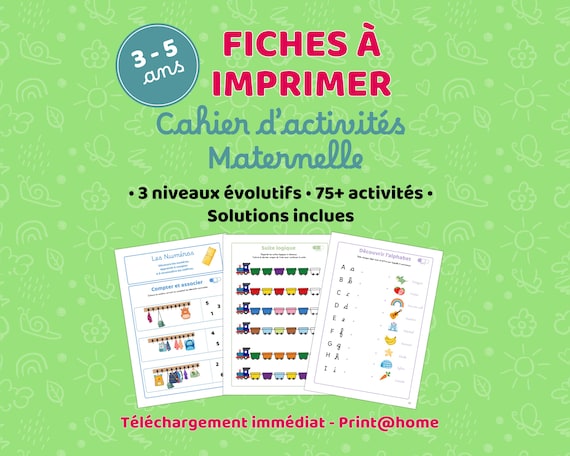 Cahier d'activités maternelle 3–5 ans | PDF éducatif à imprimer | Nombres, alphabet, logique | Petite, moyenne et grande section