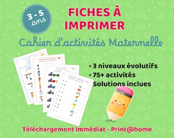 Cahier d'activités maternelle 3–5 ans | PDF éducatif à imprimer | Nombres, alphabet, logique | Petite, moyenne et grande section