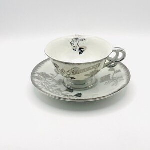 Juego de taza y platillo de té vintage Norcrest para el 25.º aniversario de bodas de plata.