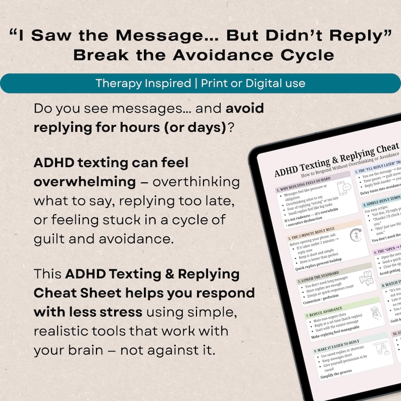 ADHD Texting Cheat Sheet, Communication Help, Stop Overthinking (PDF ...