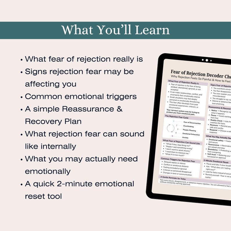 Fear of Rejection Decoder Cheat Sheet, Relationship Anxiety & Emotional ...