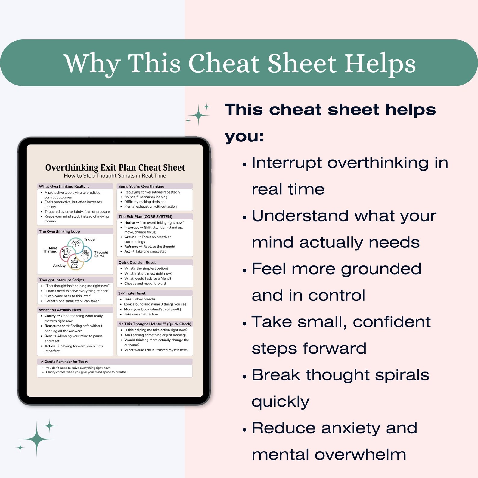 Overthinking Skill Sheet.pdf Overthinking Exit Plan Cheat Sheet, Anxiety Thought Spiral Help (PDF ...