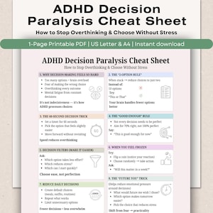 ADHD Decision Paralysis Cheat Sheet, Stop Overthinking Printable, Executive Dysfunction Help (PDF)