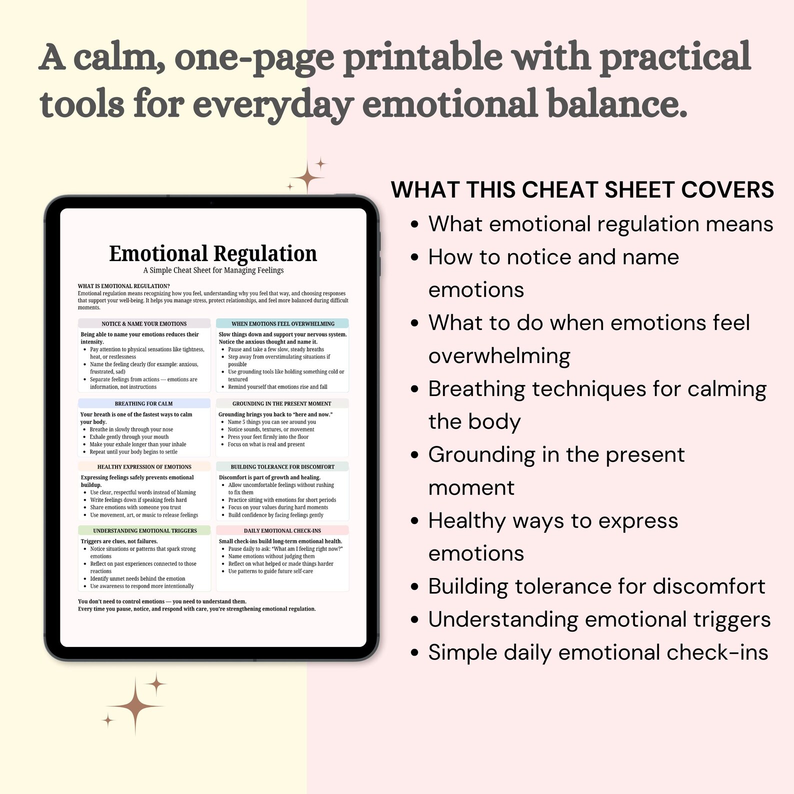 Emotional Regulation Cheat Sheet, Coping Skills, Mental Health (PDF ...