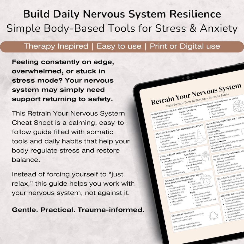 Retrain Your Nervous System Cheat Sheet, Somatic Tools for Regulation ...