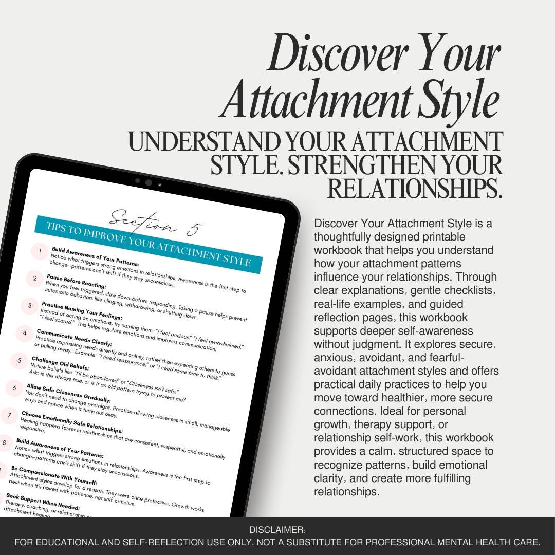 Attachment Style Workbook, Relationship Therapy Worksheets (printable ...