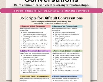 36 Scripts for Difficult Conversations, Boundary & Communication Cheat Sheet, Therapy Inspired Printable pdf