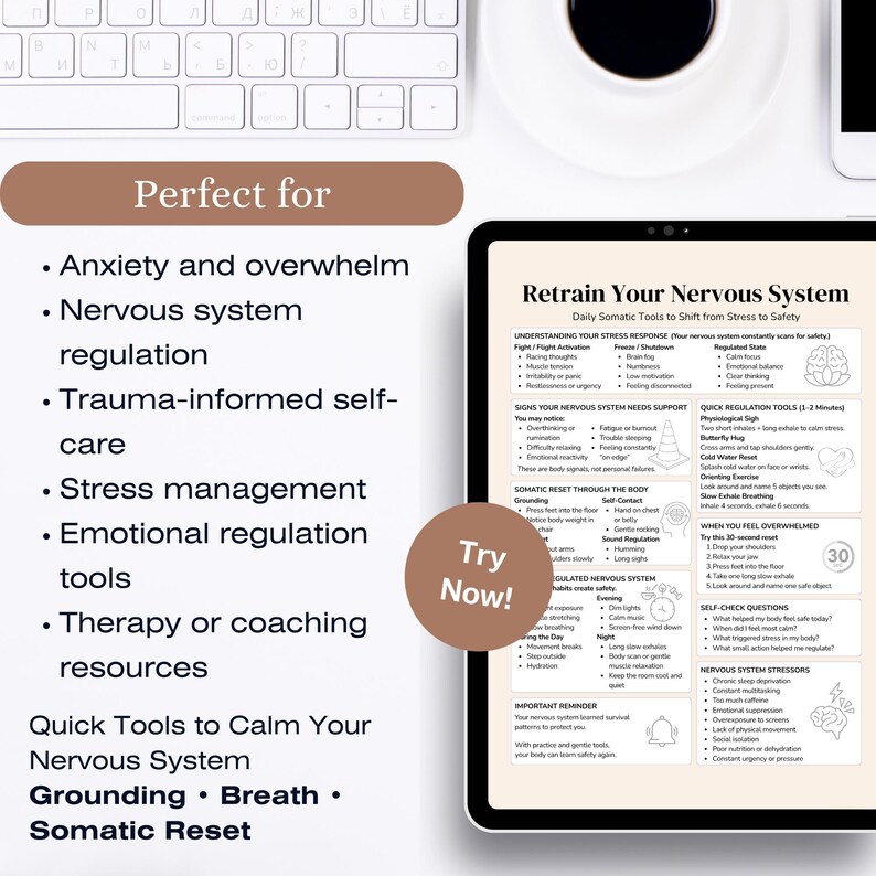Retrain Your Nervous System Cheat Sheet, Somatic Tools for Regulation ...