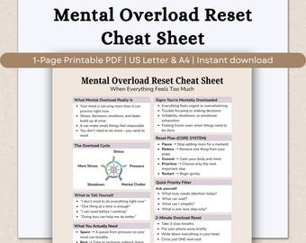 Mental Overload Reset Cheat Sheet, Stress Relief Worksheet (1-Page PDF)