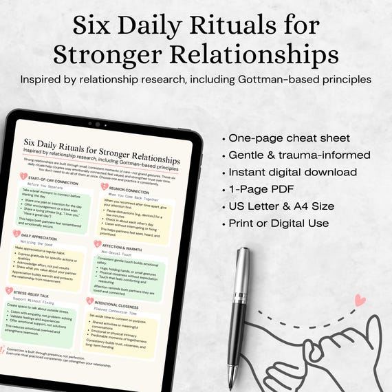 Couples Connection Rituals Cheat Sheet, Emotional Intimacy Guide (PDF Download)