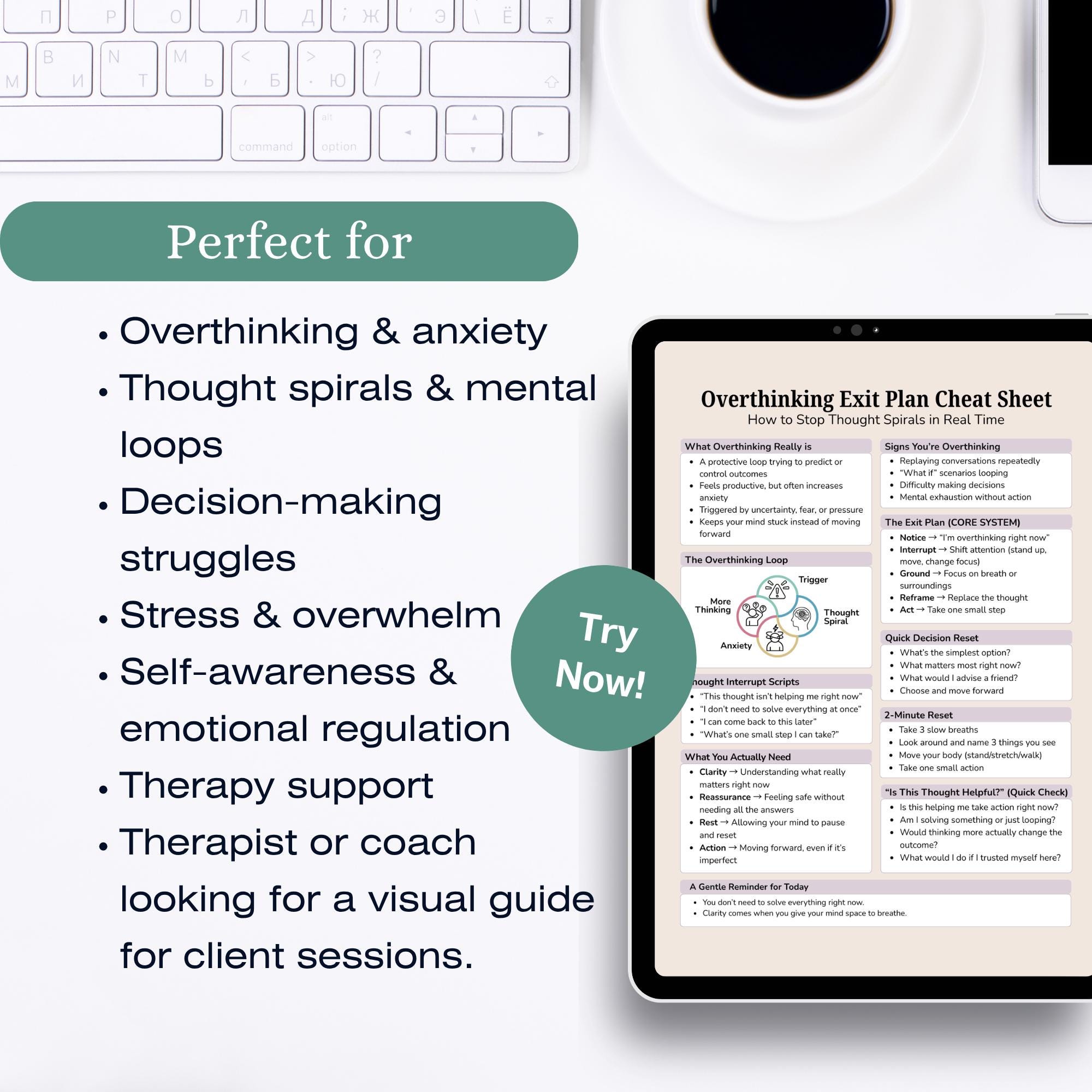 Overthinking Skill Sheet.pdf Overthinking Exit Plan Cheat Sheet, Anxiety Thought Spiral Help (PDF ...
