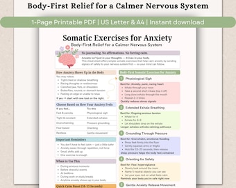 Somatic Exercises for Anxiety Relief Printable, Body-First Nervous System Regulation (PDF)