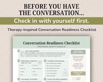 Conversation Readiness Checklist, Emotional Safety Check-In, Difficult Conversation Planner, Therapy Printable PDF